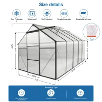 Polycarbonate Walk-in Greenhouse with Galvanized Base and Sliding Door, Heavy Duty Aluminum Hothouse for Plant, 75" L x 122.5" W x 77" H, Black(m-3)