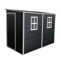 Outdoor Resin Storage Shed with 2 Windows and Lockable Doors, Storage Hut with Waterproof and Floor, 52.5'' L x 100'' W x 74'' H, Black(m-2)