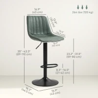 HOMCOM Counter Height Bar Stools Set of 2, Adjustable Height Bar Chairs with Swivel Seat, Leathaire Upholstery(m-3)