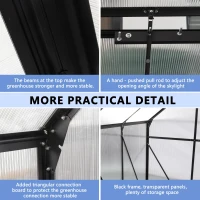 Polycarbonate Walk-in Greenhouse with Sliding Door and Adjustable Roof, Hothouse with Duty Aluminum Frame, 75'' L x 75'' W x 77'' H, Black(m-7)