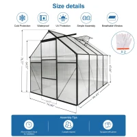 Polycarbonate Walk-in Greenhouse with Sliding Door and Adjustable Roof, Heavy Duty Aluminum Hothouse for Plant, 75" L x 98.5" W x 77" H, Black(m-3)