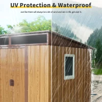 6 x 5 ft Outdoor Metal Storage Shed with Transparent Plate, Galvanized Steel Storage Hut for All-Weather Use, 77'' L x 59.5'' W x 71'' H, Coffee(m-6)