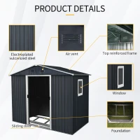 8 x 4 ft Outdoor Metal Storage Shed with Door and Metal Foundation, Storage Hut ideal for Backyard, 93'' L x 51.5'' W x 74.5'' H, Black+White(m-4)