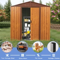 Metal Storage Shed with Sliding Doors and Punched Vents, Outbuilding for Garden Hobbyists, 76.5'' L x 68.5'' W x 72.5'' H, Yellow Brown(m-5)