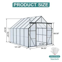 Double Door Polycarbonate Greenhouse with Galvanized Base, Adjustable Roof, Walk-in Hothouse for Backyard, 94.5" L x 121" W x 89.5" H, Black(m-3)