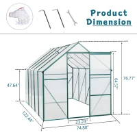 Polycarbonate Walk-in Greenhouse with Sliding Door and Adjustable Roof, Hothouse with Duty Aluminum Frame, 75'' L x 122.5'' W x 77'' H, Green(m-3)
