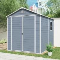 Resin Outdoor Storage Shed Kit with Pad-Lockable Double Doors, Outbuilding for Garden Hobbyists, 75'' L x 95.5'' W x 82.5'' H, Gray(m-1)