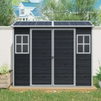 Outdoor Storage Shed with Double-Door and Two Windows, Heavy-Duty Resin Panels, Outbuilding for Backyard, 96" L x 52.5" W x 81" H, Black(m-1)