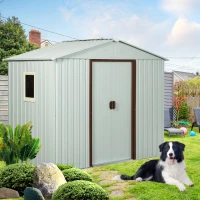 Outdoor Metal Storage Shed with Metal Foundation and Robust Construction, Storage Hut ideal for Backyard, 93'' L x 51.5'' W x 75'' H, White(m-1)