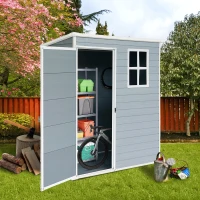 Resin Outdoor Storage Shed with Lockable Double Doors and Reinforced Floor, Durable Outbuilding for Backyard, 62" L x 38" W x 73" H, Grey(m-9)