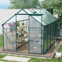 Polycarbonate Walk-in Greenhouse with Sliding Door and Adjustable Roof, Hothouse with Duty Aluminum Frame, 75'' L x 146'' W x 77'' H, Green(m-9)