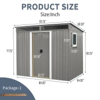 8 x 6 ft Outdoor Weatherproof Metal Storage Shed with Window, Galvanized Steel Tool Room for Garden, 93.5'' L x 68.5'' W x 77'' H, Gray(m-3)