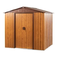 Metal Storage Shed with Sliding Doors and Punched Vents, Outbuilding for Garden Hobbyists, 76.5'' L x 68.5'' W x 72.5'' H, Yellow Brown(m-2)