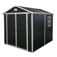 Resin Outdoor Storage Shed Kit with Pad-Lockable Double Doors, Storage Hut with Heavy-Duty Construction, 75'' L x 95.5'' W x 82.5'' H, Black(m-2)