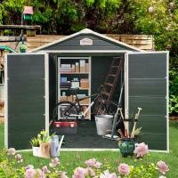 Resin Outdoor Storage Shed Kit with Pad-Lockable Double Doors, Storage Hut with Heavy-Duty Construction, 75'' L x 95.5'' W x 82.5'' H, Black(m-7)