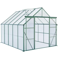 Double Door Polycarbonate Greenhouse with Galvanized Base and Adjustable Roof, Walk-in Hothouse for Plant, 94.5" L x 121" W x 89.5" H, Green(m-2)