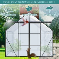 8 x 8 ft Double Door Polycarbonate Greenhouse with Galvanized Base, Walk-in Hothouse for Backyard, 94.5" L x 98" W x 89.5" H, Black(m-5)
