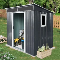 6 x 5 ft Outdoor Metal Storage Shed with Transparent Plate, Galvanized Steel Storage Hut for All-Weather Use, 77'' L x 59.5'' W x 71'' H, Black+White(m-7)