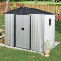 8 x 4 ft Outdoor Metal Storage Shed with Window, Lockable Door, Outbuilding for Garden Hobbyists, 93" L x 52" W x 75" H, White+Black(m-1)