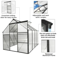 Polycarbonate Walk-in Greenhouse with Sliding Door and Adjustable Roof, Heavy Duty Aluminum Hothouse for Plant, 75" L x 98.5" W x 77" H, Black(m-7)