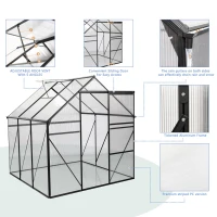 Polycarbonate Walk-in Greenhouse with Sliding Door and Adjustable Roof, Hothouse with Duty Aluminum Frame, 75'' L x 75'' W x 77'' H, Black(m-5)