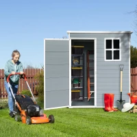 Resin Outdoor Storage Shed with Lockable Double Doors and Reinforced Floor, Durable Outbuilding for Backyard, 62" L x 38" W x 73" H, Grey(m-8)