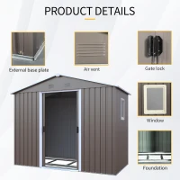 8 x 4 ft Outdoor Metal Storage Shed with Pad-lockable Sliding Doors, Storage Hut with Galvanized Steel Panels, 93'' L x 51.5'' W x 75'' H, Gray(m-5)