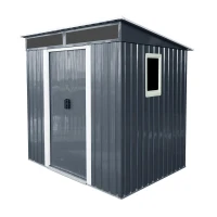 6 x 5 ft Outdoor Metal Storage Shed with Transparent Plate, Galvanized Steel Storage Hut for All-Weather Use, 77'' L x 59.5'' W x 71'' H, Black+White(m-2)