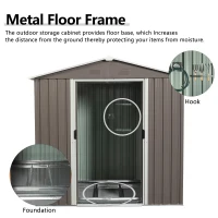 Outdoor Metal Storage Shed with Sliding Doors, Punched Vents, Galvanized Iron Frame, Outbuilding for Backyard, 72.5" L x 47" W x 72.5" H, Grey(m-4)
