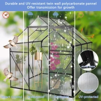 Polycarbonate Walk-in Greenhouse with Sliding Door and Adjustable Roof, Hothouse with Duty Aluminum Frame, 75'' L x 75'' W x 77'' H, Black(m-4)