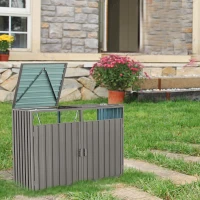 Metal Garbage Bin Shed with Convenient Lid and Springs, Galvanized Steel Outdoor Storage for 2 Trash Cans, 63'' L x 31.5'' W x 48'' H, Grey(m-7)