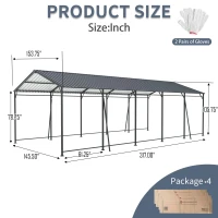 Heavy-Duty Outdoor Metal Carport with Galvanized Steel Roof, Large Garage Ideal for Cars and Trucks, 153.5'' L x 317'' W x 105.5'' H, Charcoal(m-3)
