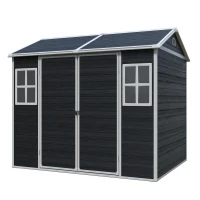 Resin Outdoor Storage Shed with Floor, Lockable Door and Windows, Outbuilding for Garden Hobbyists, 96'' L x 75'' W x 85'' H, Black(m-2)