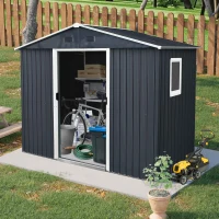 8 x 4 ft Outdoor Metal Storage Shed with Door and Metal Foundation, Storage Hut ideal for Backyard, 93'' L x 51.5'' W x 74.5'' H, Black+White(m-8)