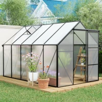 Polycarbonate Walk-in Greenhouse with Galvanized Base and Sliding Door, Heavy Duty Aluminum Hothouse for Plant, 75" L x 122.5" W x 77" H, Black(m-8)