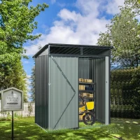 Outdoor Metal Storage Shed with Transparent Panel, Galvanized Construction, Storage Hut ideal for Backyard, 64.5'' L x 43.5'' W x 71.5'' H, Gray(m-1)