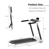 Portable Compact Treadmill with 3.5HP Motor, Bluetooth Speaker, Foldable Running Machine for Home Gym, 61.5" L x 24.5" W x 45.5" H, White(m-3)