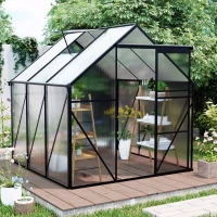 Polycarbonate Walk-in Greenhouse with Sliding Door and Adjustable Roof, Hothouse with Duty Aluminum Frame, 75'' L x 75'' W x 77'' H, Black(m-8)