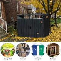 Metal Garbage Bin Shed with Convenient Lid and Springs, Galvanized Steel Outdoor Storage for 2 Trash Cans, 63'' L x 31.5'' W x 48'' H, Charcoal(m-4)