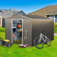 8 x 10 ft Outdoor Metal Storage Shed with Metal Foundation, Sliding Doors, Outbuilding for Garden Hobbyists, 89" L x 114.5" W x 75" H, Gray(m-10)