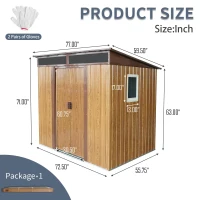 6 x 5 ft Outdoor Metal Storage Shed with Transparent Plate, Galvanized Steel Storage Hut for All-Weather Use, 77'' L x 59.5'' W x 71'' H, Coffee(m-3)