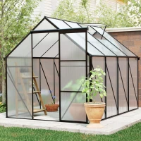 Polycarbonate Walk-in Greenhouse with Sliding Door and Adjustable Roof, Heavy Duty Aluminum Hothouse for Plant, 75" L x 98.5" W x 77" H, Black(m-9)