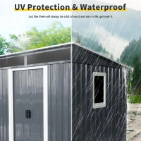 6 x 5 ft Outdoor Metal Storage Shed with Transparent Plate, Galvanized Steel Storage Hut for All-Weather Use, 77'' L x 59.5'' W x 71'' H, Black+White(m-5)