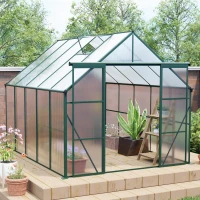 Double Door Polycarbonate Greenhouse with Galvanized Base and Adjustable Roof, Walk-in Hothouse for Plant, 94.5" L x 121" W x 89.5" H, Green(m-7)