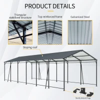 Heavy Duty Metal Carport with Galvanized Steel Roof and Frame, Large Garage with 4 Fixed Supports, 142" L x 379.5" W x 106" H, Charcoal(m-5)