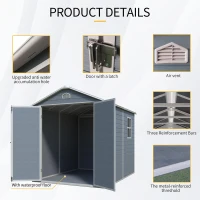 Resin Outdoor Storage Shed Kit with Pad-Lockable Double Doors, Outbuilding for Garden Hobbyists, 75'' L x 95.5'' W x 82.5'' H, Gray(m-5)
