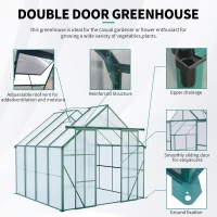 8 x 8 ft Double Door Polycarbonate Greenhouse with Raised Base, Anchor, Heavy Duty Hothouse for Backyard, 94.5" L x 98" W x 89.5" H, Green(m-6)