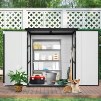 5 x 3 ft UV-Resistant Outdoor Storage Shed with Lockable Doors, Waterproof Resin Cabinet for Backyard, 57" L x 37.5" W x 64" H, Beige+Black(m-7)