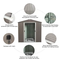 Outdoor Metal Storage Shed with Sliding Doors, Punched Vents, Galvanized Iron Frame, Outbuilding for Backyard, 72.5" L x 47" W x 72.5" H, Grey(m-6)