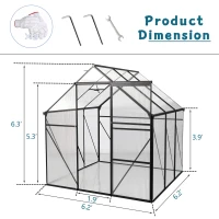 Polycarbonate Walk-in Greenhouse with Sliding Door and Adjustable Roof, Hothouse with Duty Aluminum Frame, 75'' L x 75'' W x 77'' H, Black(m-3)